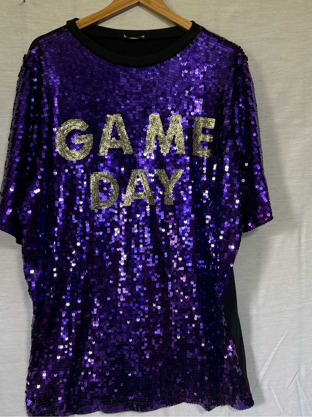 WHY Dress Purple Sequin Game Day Oversized Tunic Top O/S
